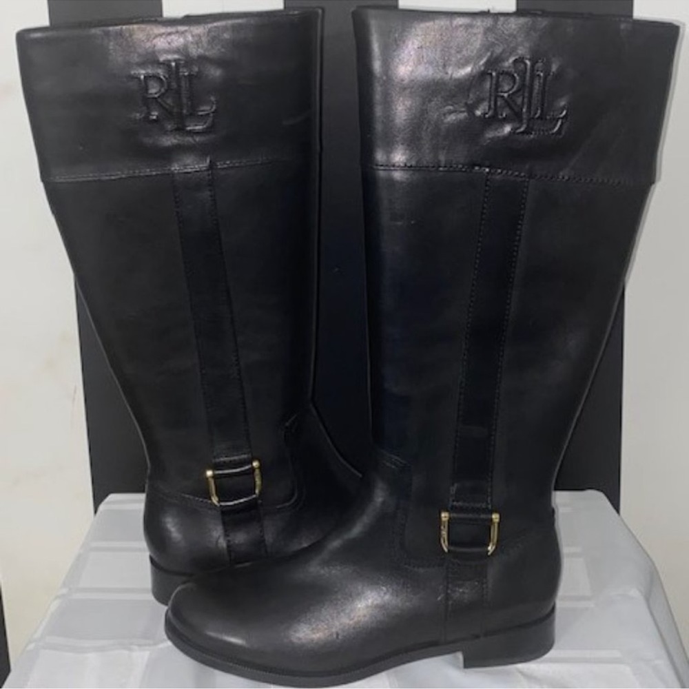 Lauren by Ralph Lauren Womens Bernadine Black Leather Knee High Riding Boot